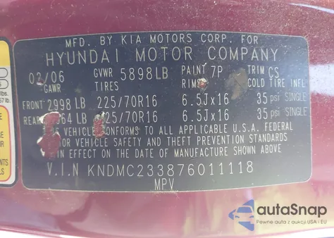 2007 Hyundai Entourage Gls/Limited/Se из США, поврежденный, VIN KNDMC233876011118